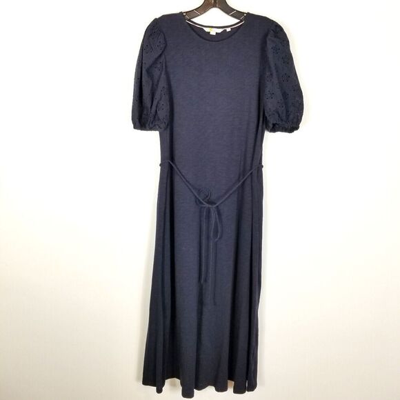 Boden Women Broderie Mix Jersey Midi Dress iSz 10 R  Navy Blue Balloon Sleeve - Picture 1 of 8